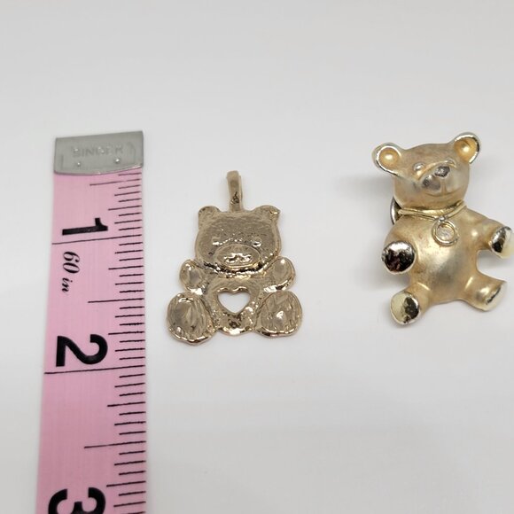 Vintage Set of 2 Bears One Brooch One Pendant Charm Gold Tone 1 1/2 Inch High - Picture 7 of 9